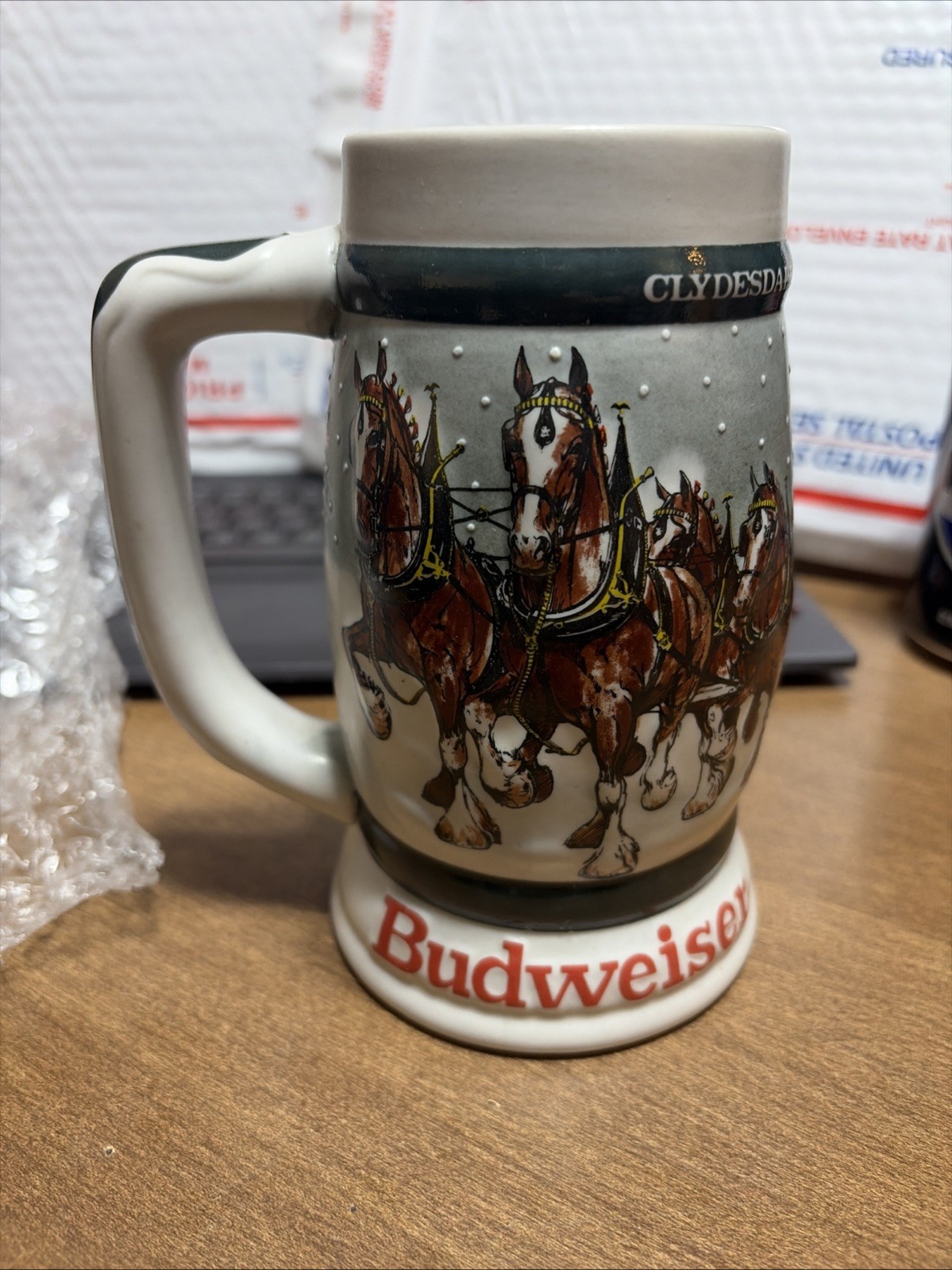1982 Budweiser 50th Anniversary Clydesdale\'s Holiday Beer Stein Mug 1933 - 1983