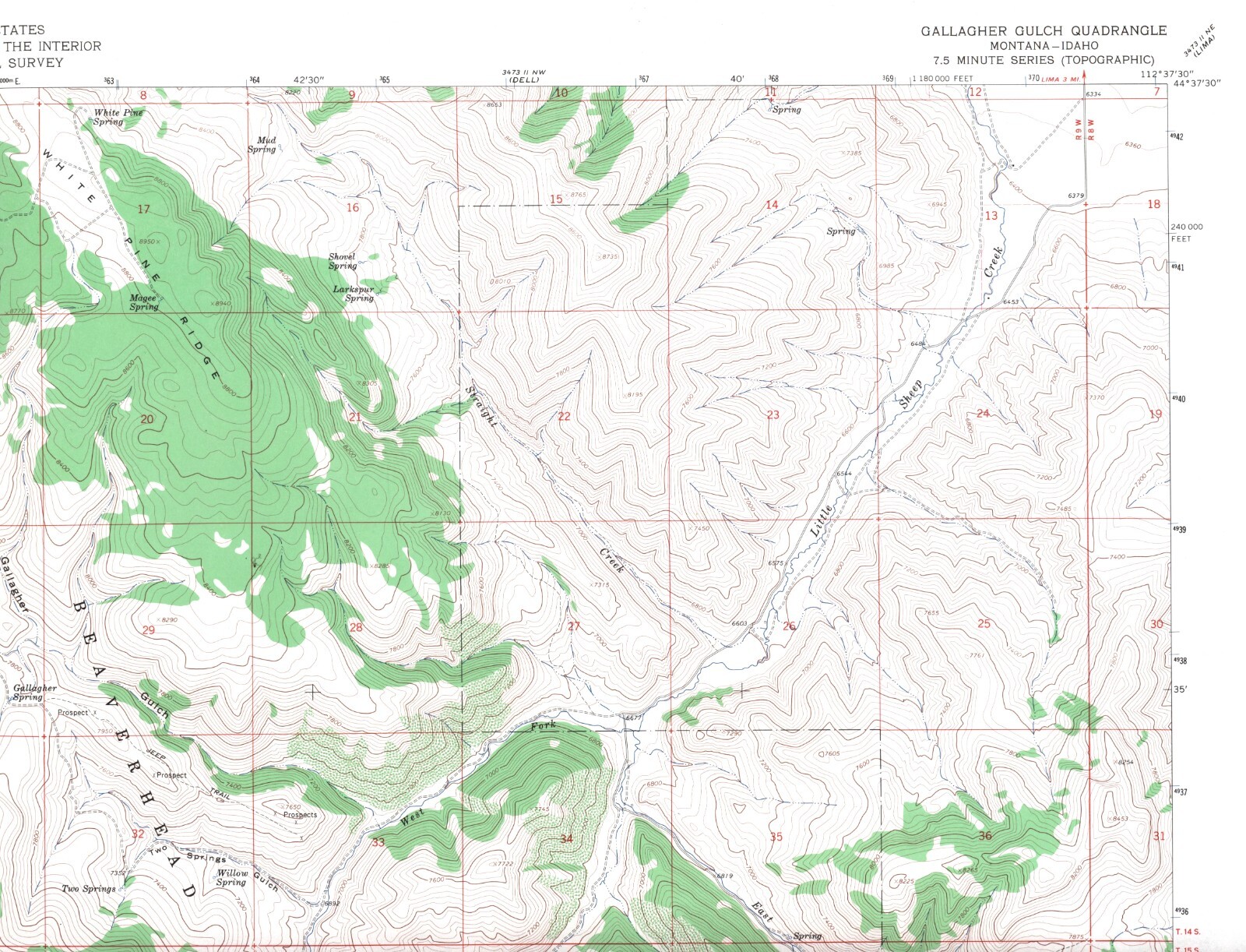 Gallagher Gulch Quadrangle Montana-Idaho 1965 USGS Map 7.5 Minute Topographic Gallagher Gulch Quadrangle Montana-Idaho 1965 USGS Map 7.5 Minute Topographic