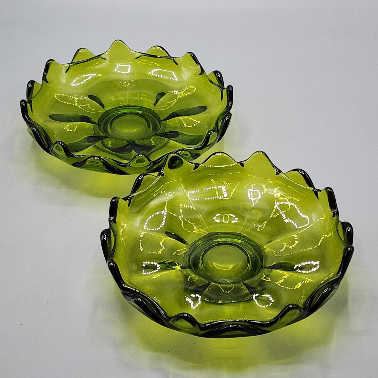 Lot Of TWO Vintage Viking Glass Footed Candy Dish, Avocado Green Color- 