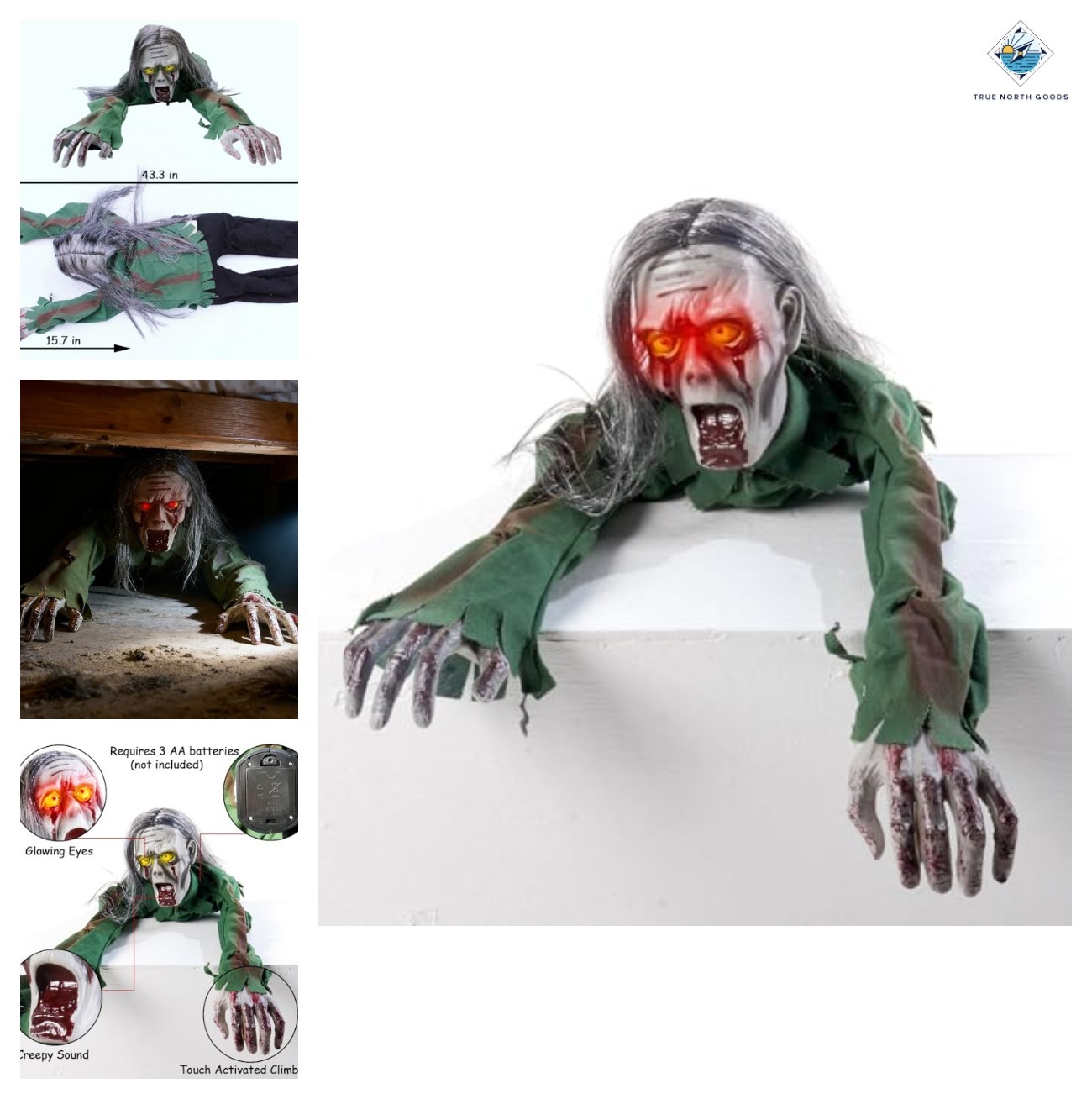 Electric Crawling Ghost Halloween Prop Sound Red Eyes 43x12 Crawl Scary