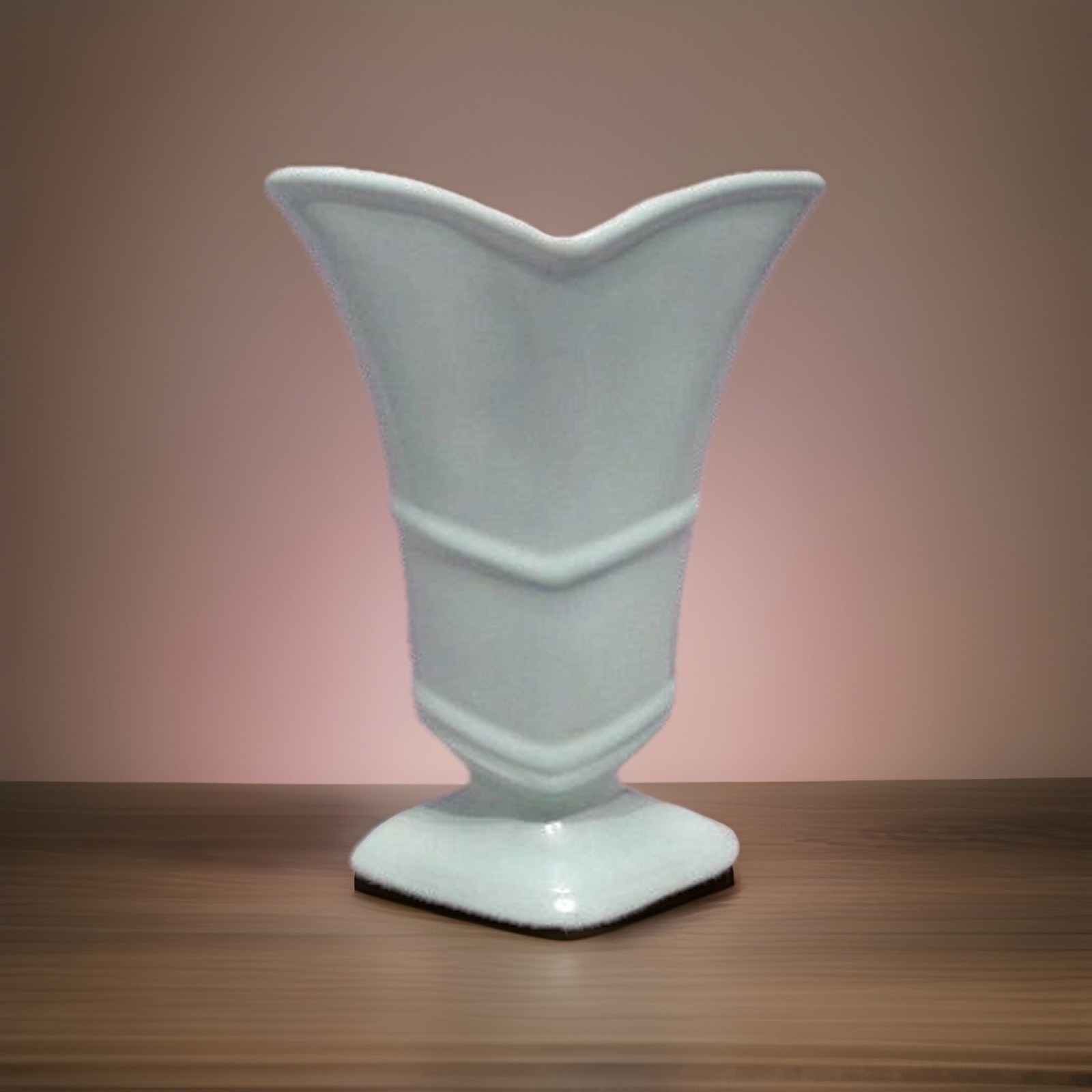 Vintage 1930s Pacific Pottery Vase Aqua Flared Rim Art Deco MCM Chevron USA Made