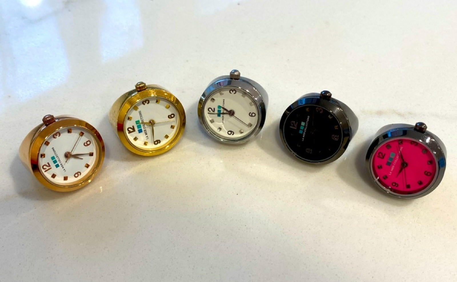 Gift Set 5 Vintage La Mer Ring Watches - Size 7 Gold, Rose Gold, Silver Gunmetal