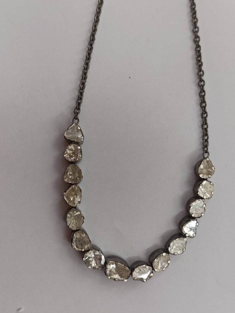 Rosecut Diamond Polaki  Sterling Silver 925 Necklace, Handmade Polaki 925Pendent