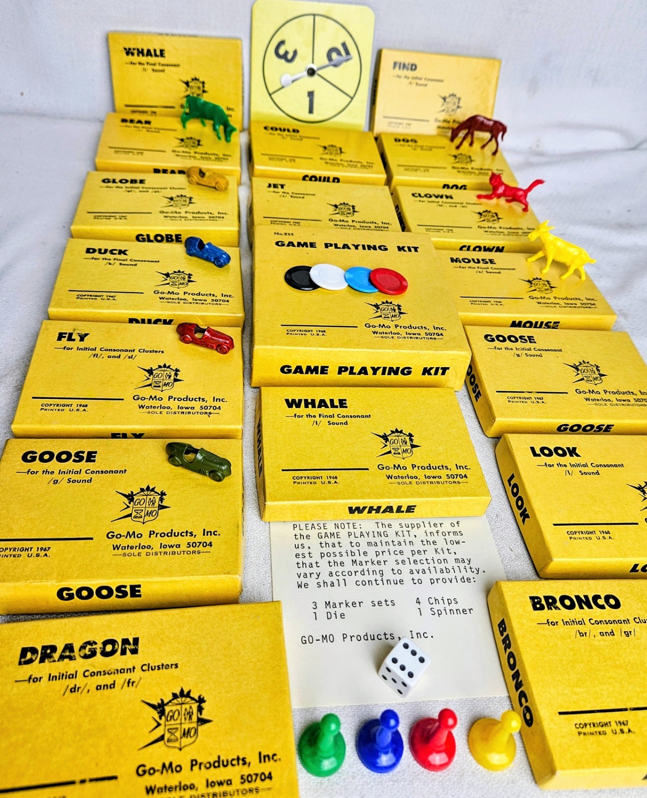 Vintage 1967 & 1968 Go-Mo Game Playing Kit Phonics Speech Teaching Lot