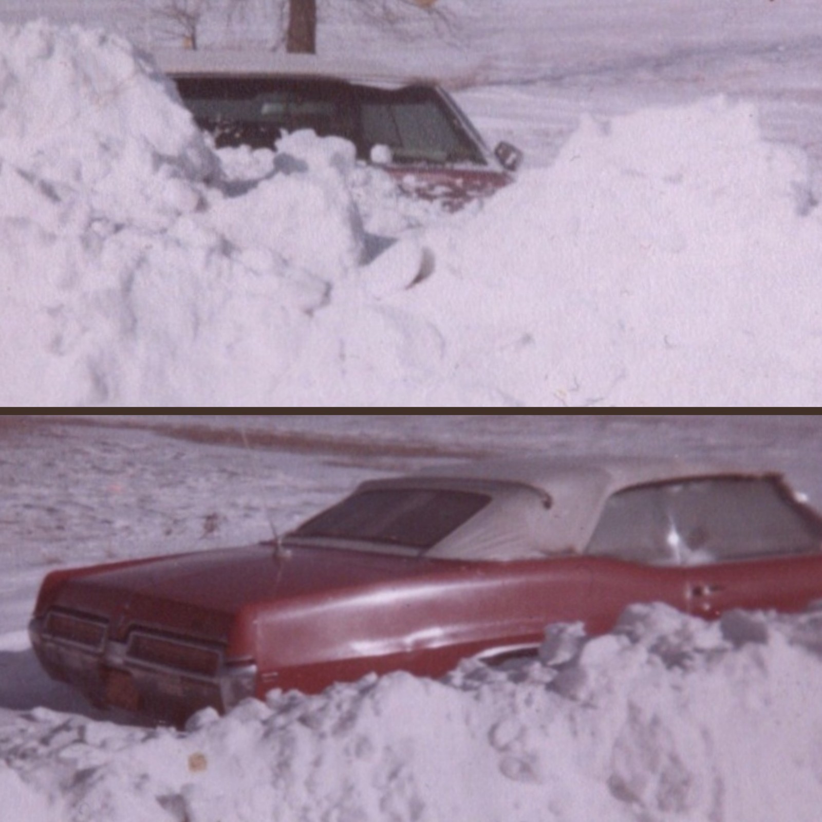 2 Buffalo NY Blizzard of 1977 Winter Photo Lot 1969 Pontiac Catalina Red Car VTG