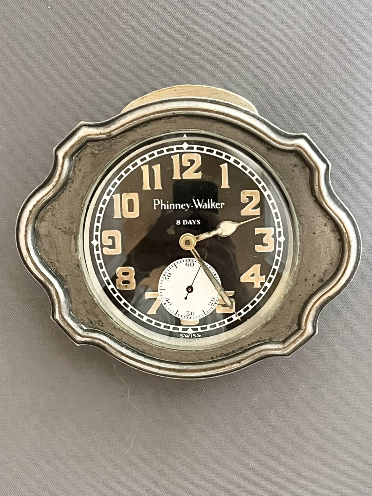 Vintage Phinney Walker 8 Day  Rim Wind Automotive Car Clock Running with Bracket