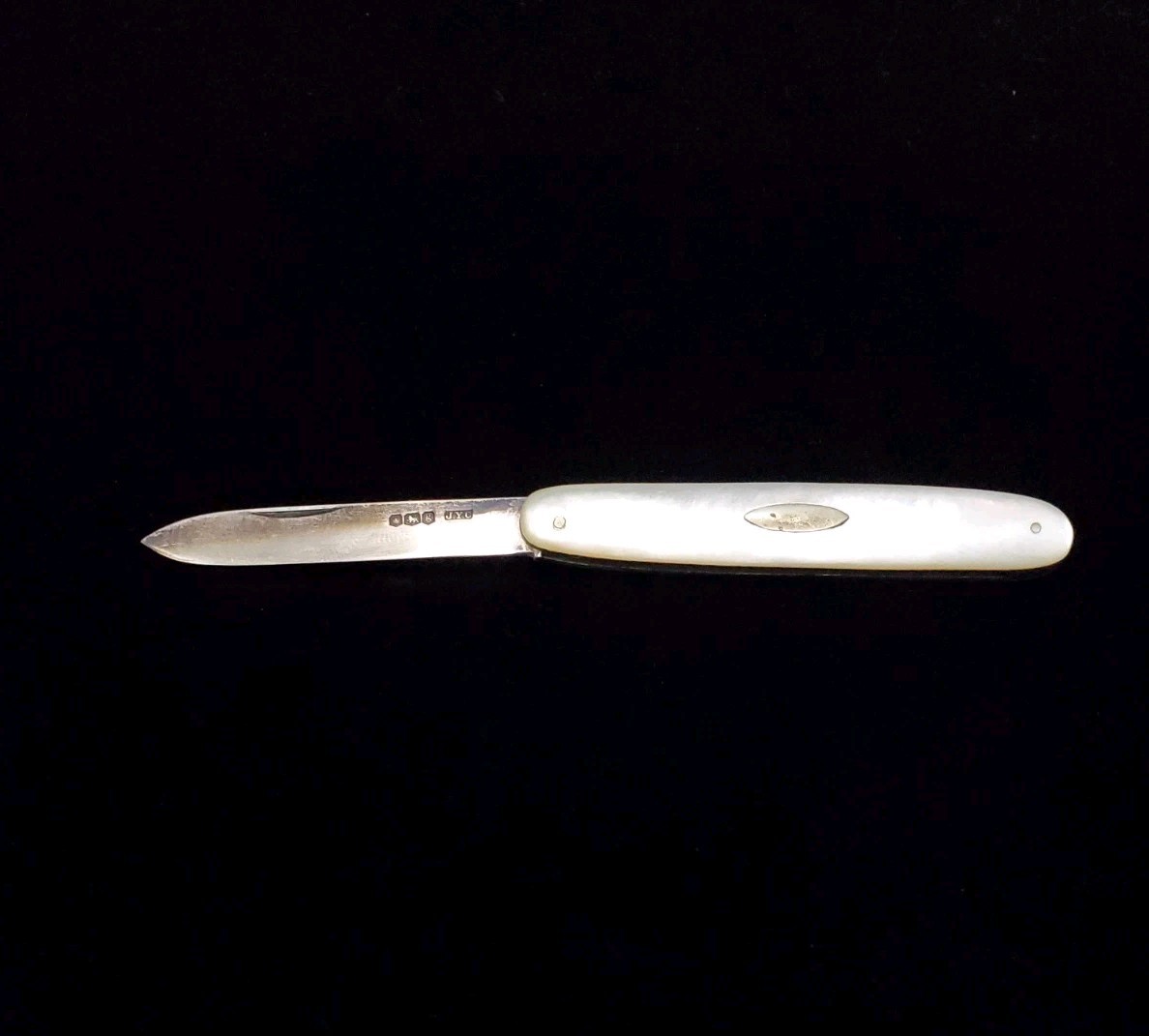 1924 Fruit Pocket Knife Sterling Silver .925 JYC Sheffield  Mother of Pearl MOP