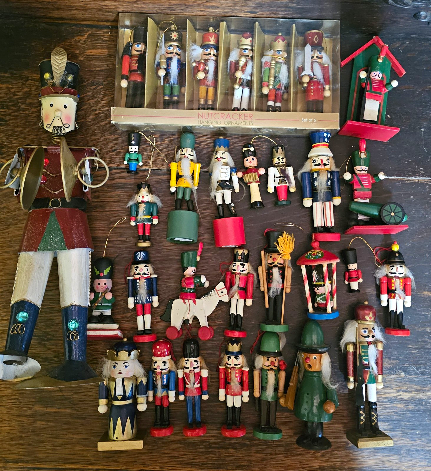Vintage Christmas Wood Nutcracker Figures & Hanging Ornaments, Set of 30