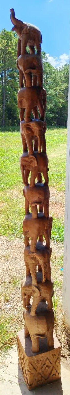 Special offer: 74'' Vintage hand-carved wooden ten-elephant tower totem pole