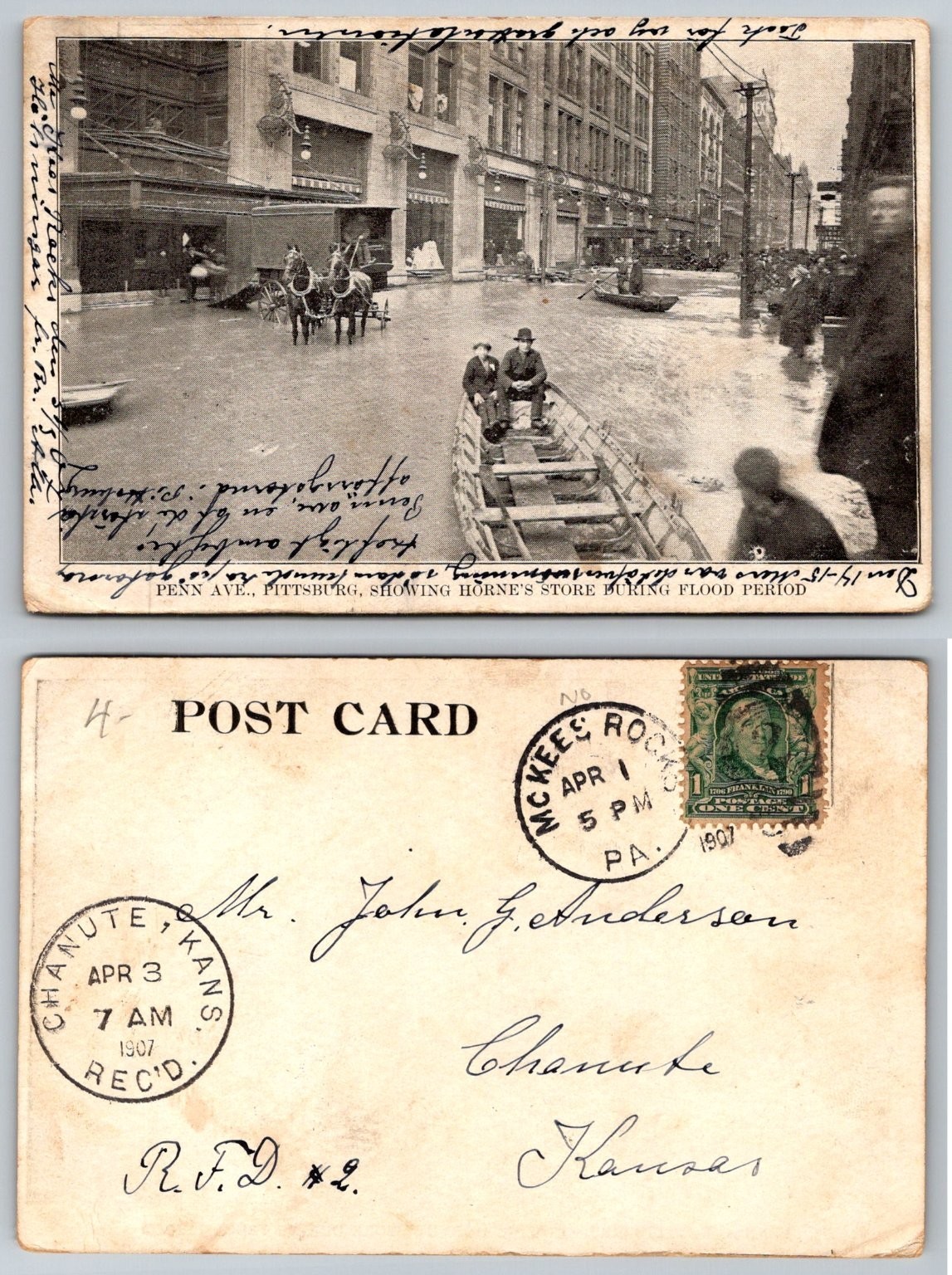 1907 Pittsburg PA Flood Penn Ave Horne\'s Store Postcard RPPC McKees Rocks 1907 Pittsburg PA Flood Penn Ave Horne\'s Store Postcard RPPC McKees Rocks
