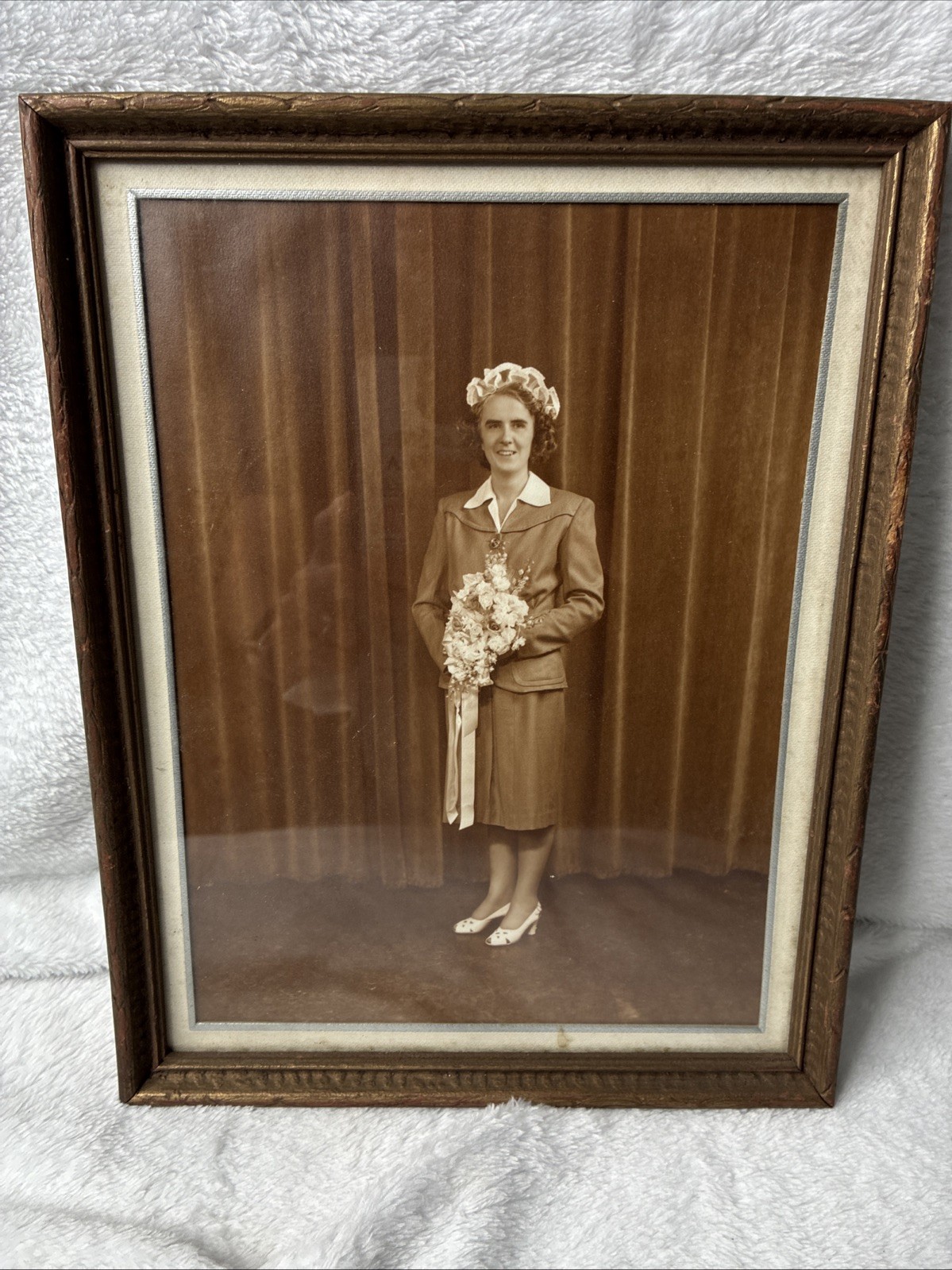 Vintage 1940s Bride Wedding Portrait Photo 8x10 Frey’s Utica NY Framed