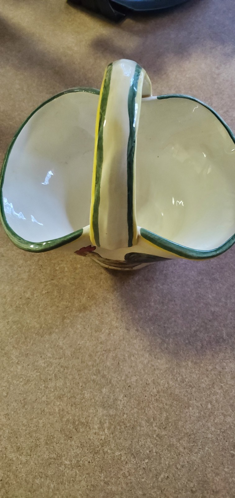 Pottery Rooster Planter Chicken Hand Painted basket holder