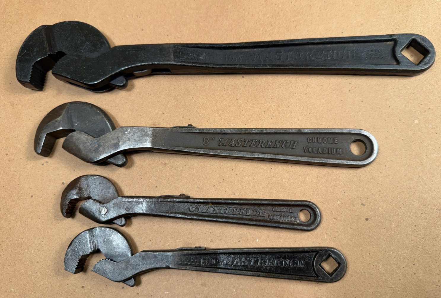 Antique Set of 4 Heller Brothers Masterench, Wrenches Horse Logo, 6”, 8” 10