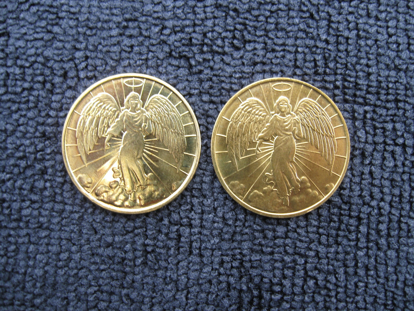 2 Guardian Angel Pocket Medal Coin lucky Token and Prayer, Gold Tone Tokens