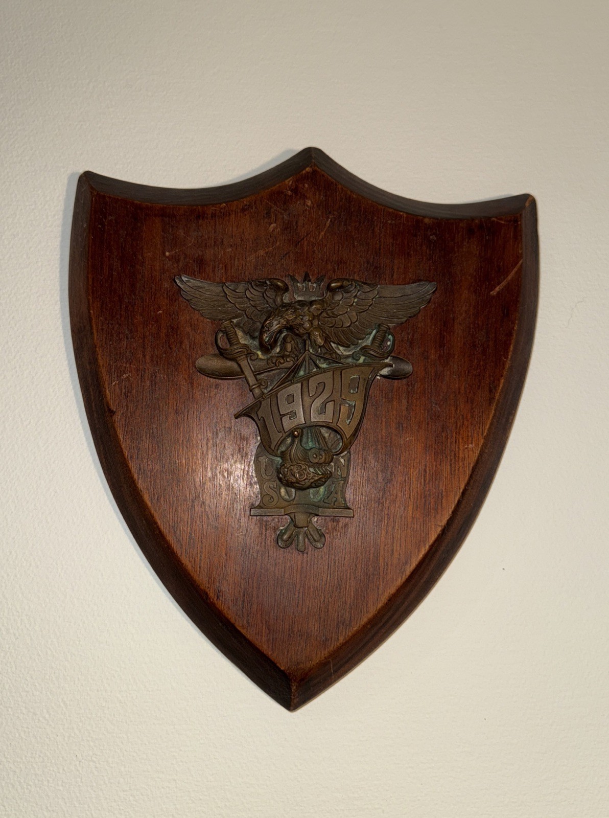 Antique United States Naval Academy Wood Mounted Bronze Plaque 1929