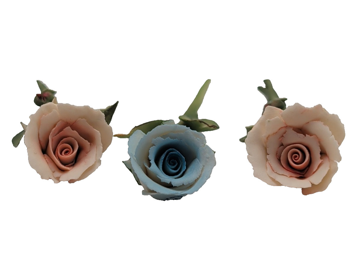 Vintage Capodimonte Set of 3 Porcelain Rose Figurines Mario Puzo Italy
