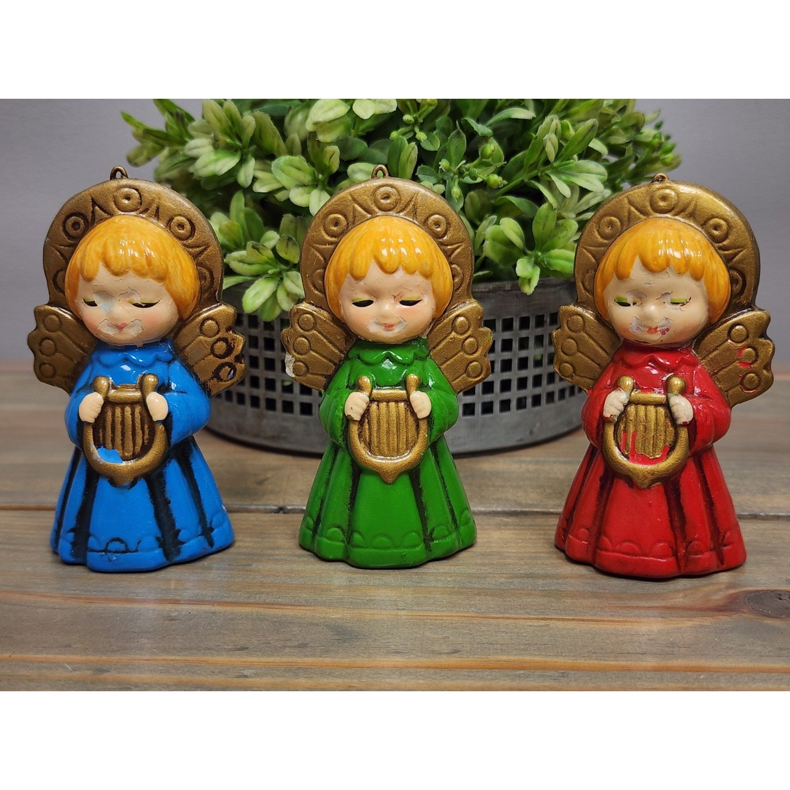 Vintage Wolin Japan MCM Chalkware Christmas Angels
