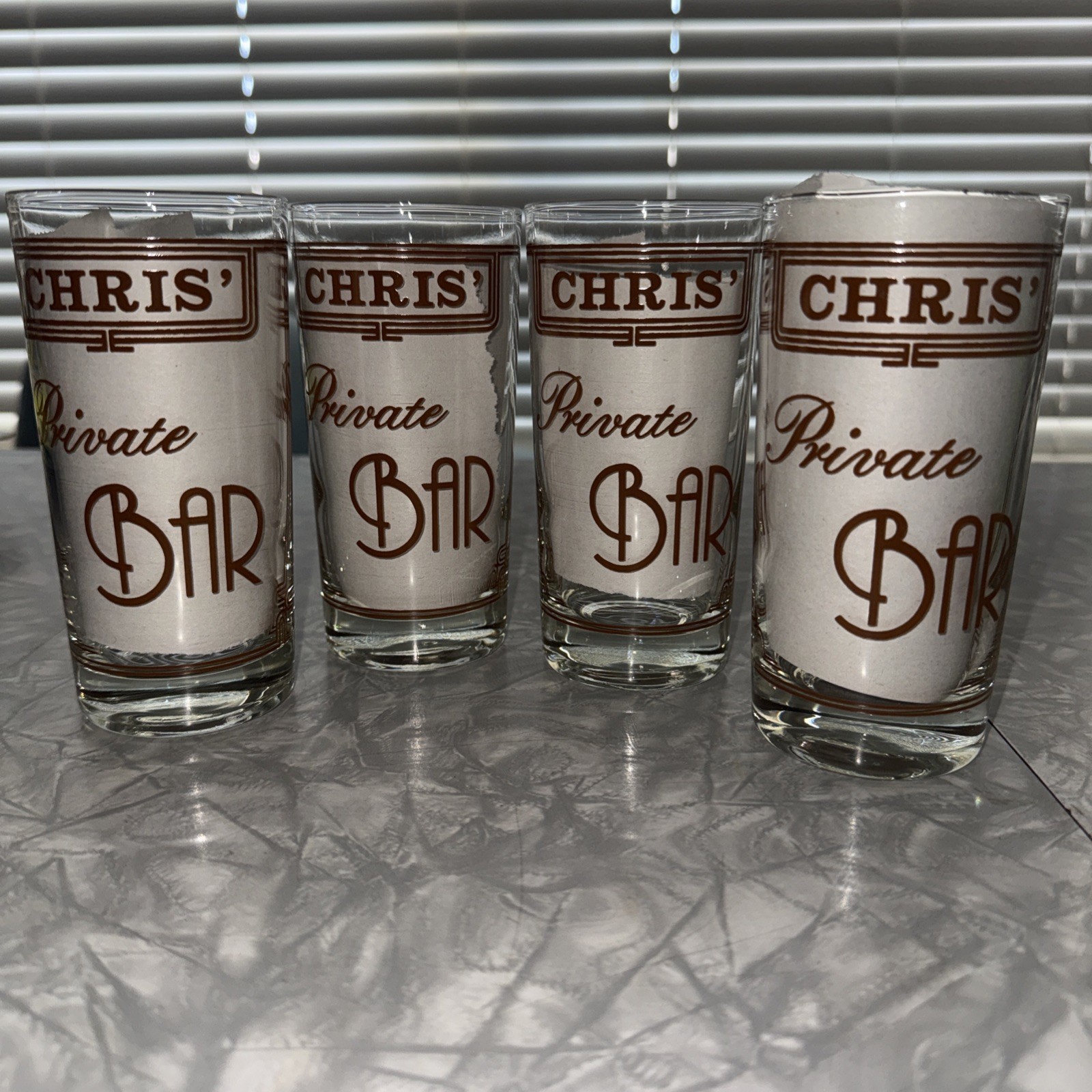 4 Vintage Retro Chris’  PRIVATE BAR HighBall Collins BARWARE LQQK  MANCAVE GIFT