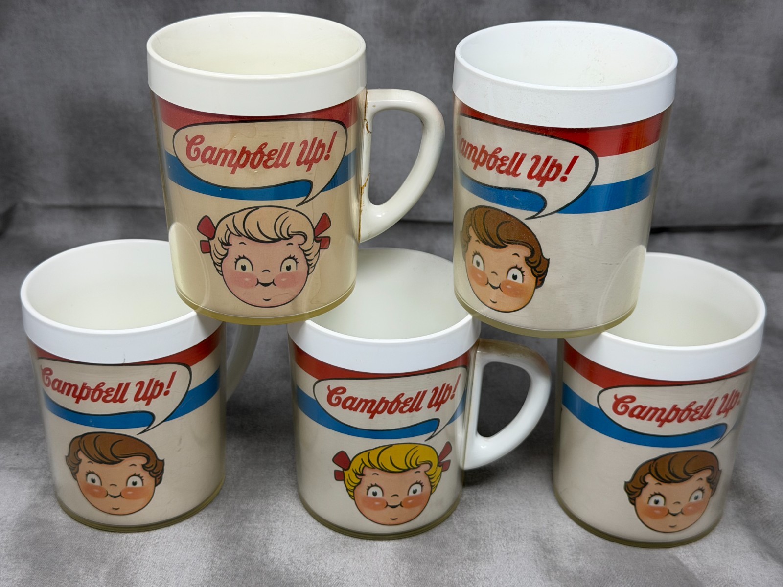 Vintage 1970s Campbell Up Soup Kids Mugs Lot 6 West Bend Thermo Serv USA