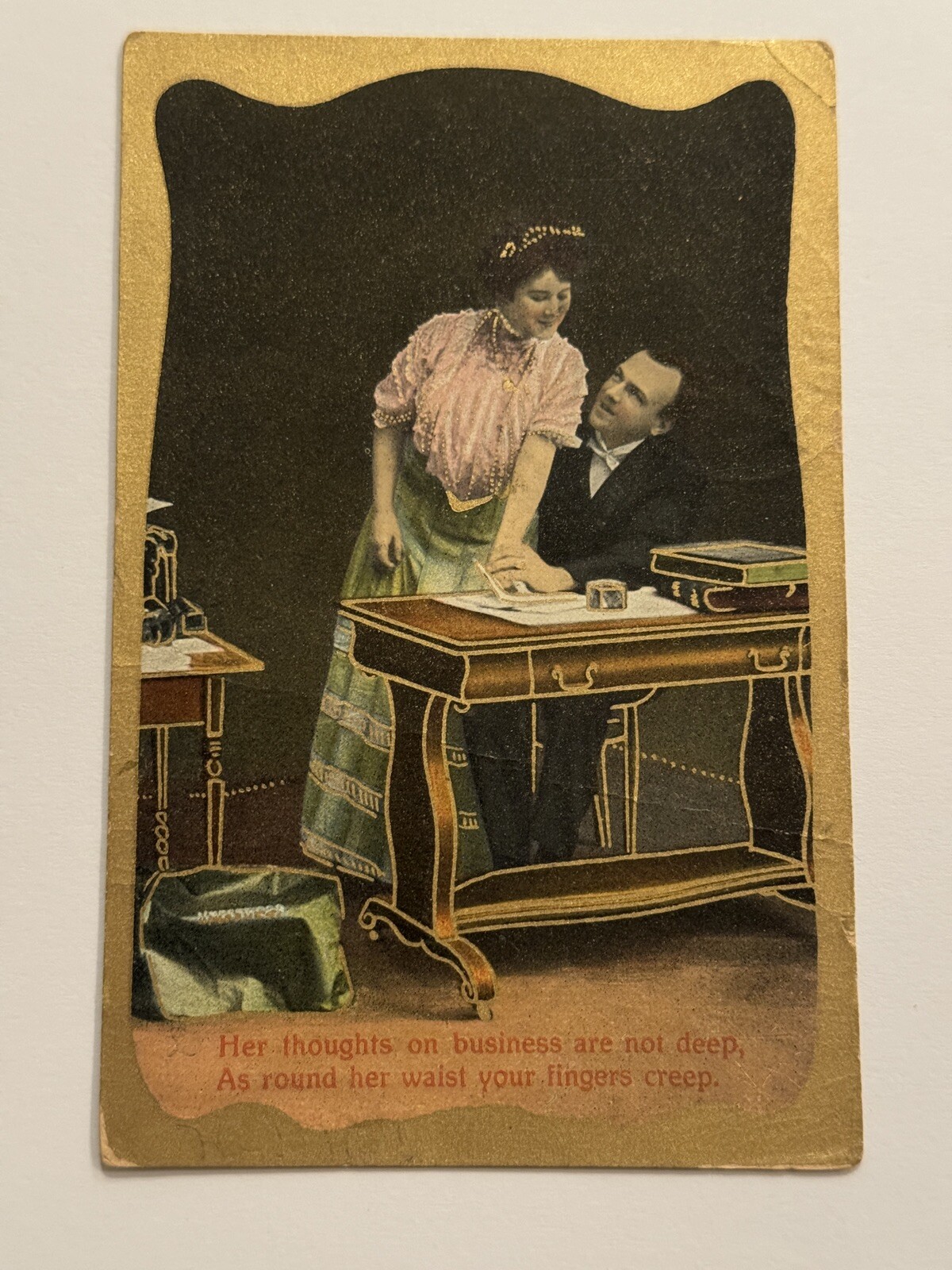 Man And Secretary Postcard Administrative Assistant Poetic 1910 Stamp Vintage