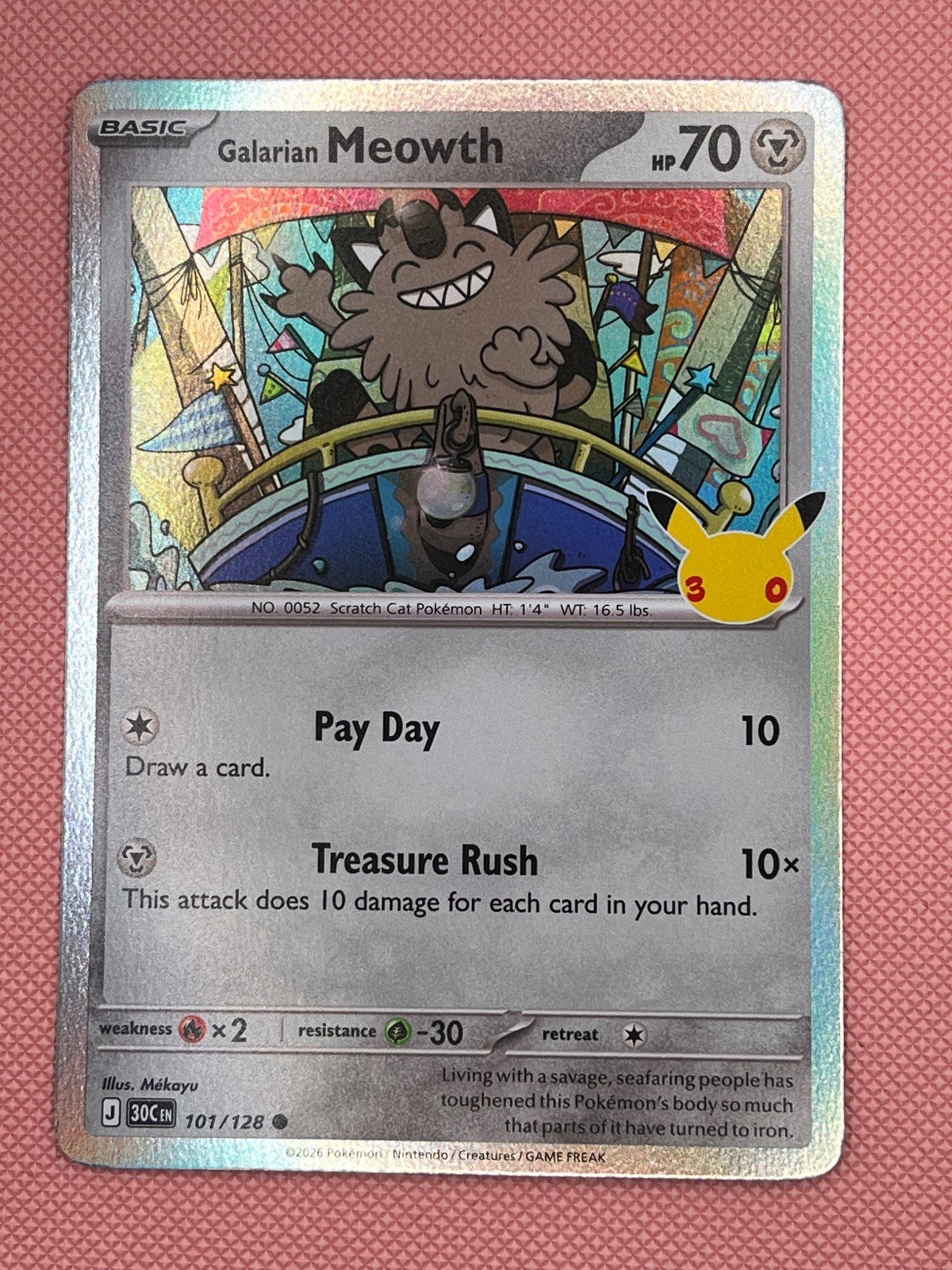Galarian Meowth 101/128 Common ME: 30th Celebration Pokemon Holo Near Mint