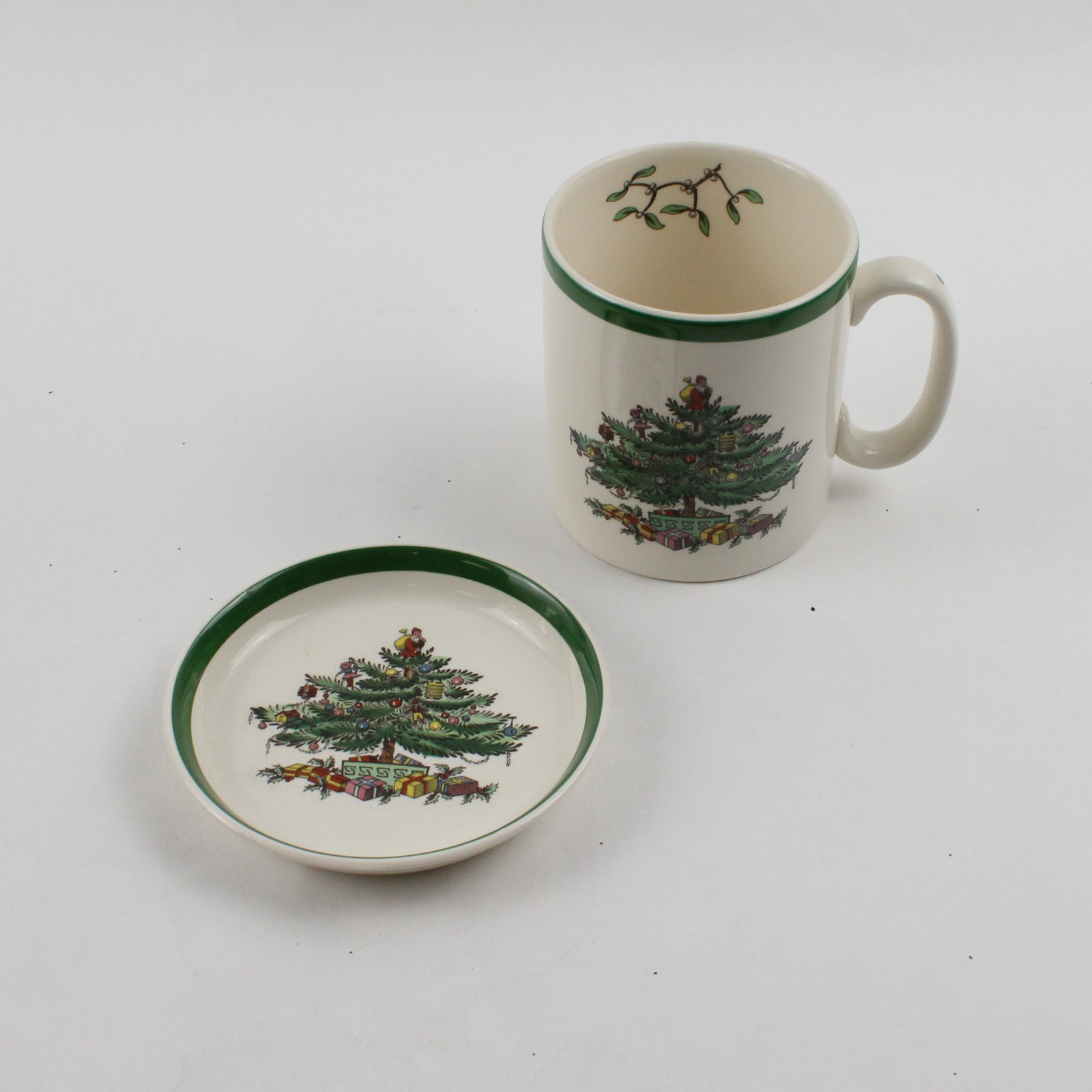 Lot Of 2 Spode Christmas Tree Pattern Ceramic Mug W/ Matching Coaster 3.5\