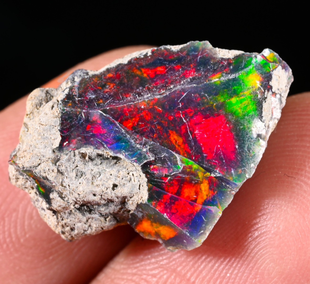 9.55ct Rare Black Opal Dry Rough With Smoked Mutli Fire Loose Jewelry Making