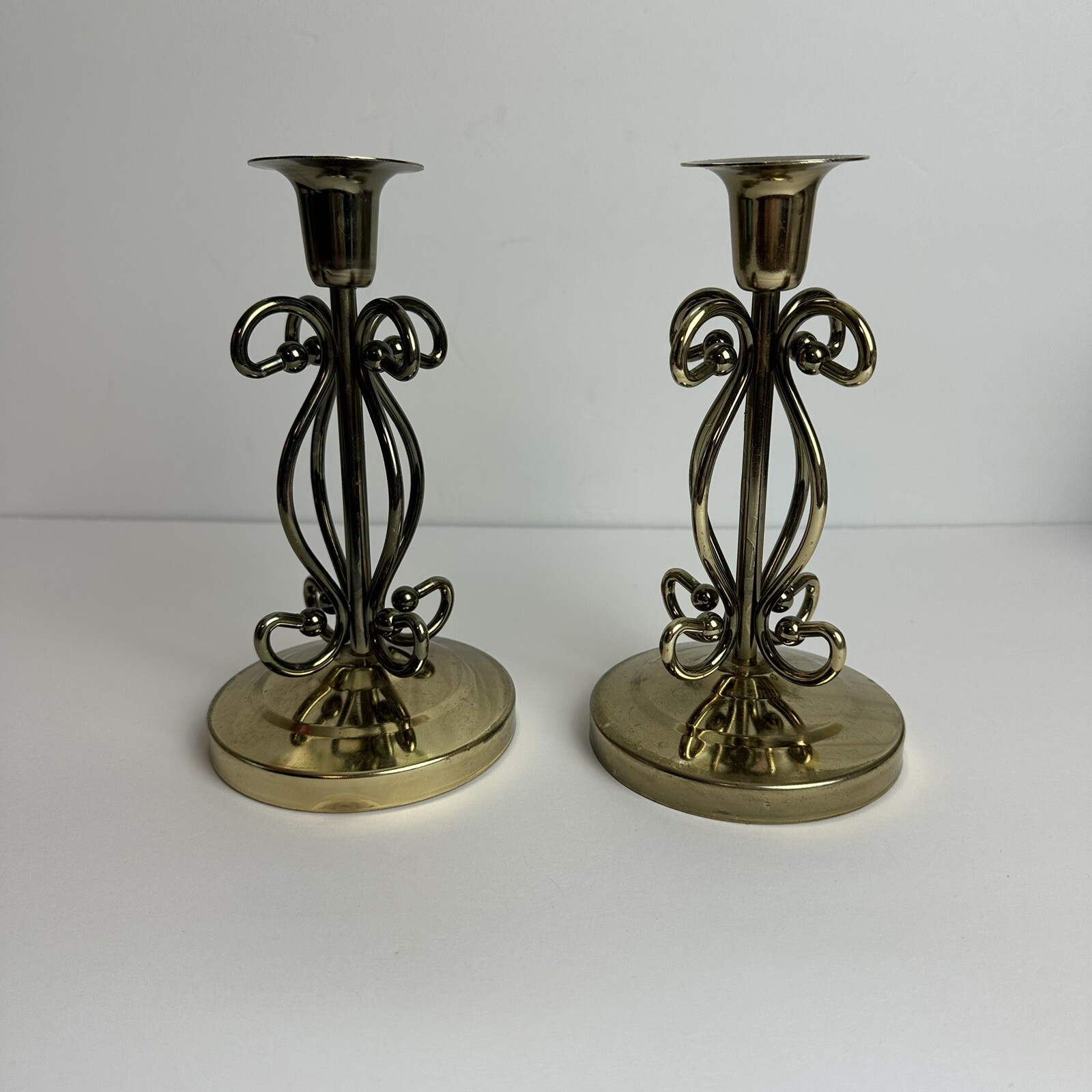 Vintage Brass Candle Holder Pair Set of 2 Boho Bohemian 80s 90s