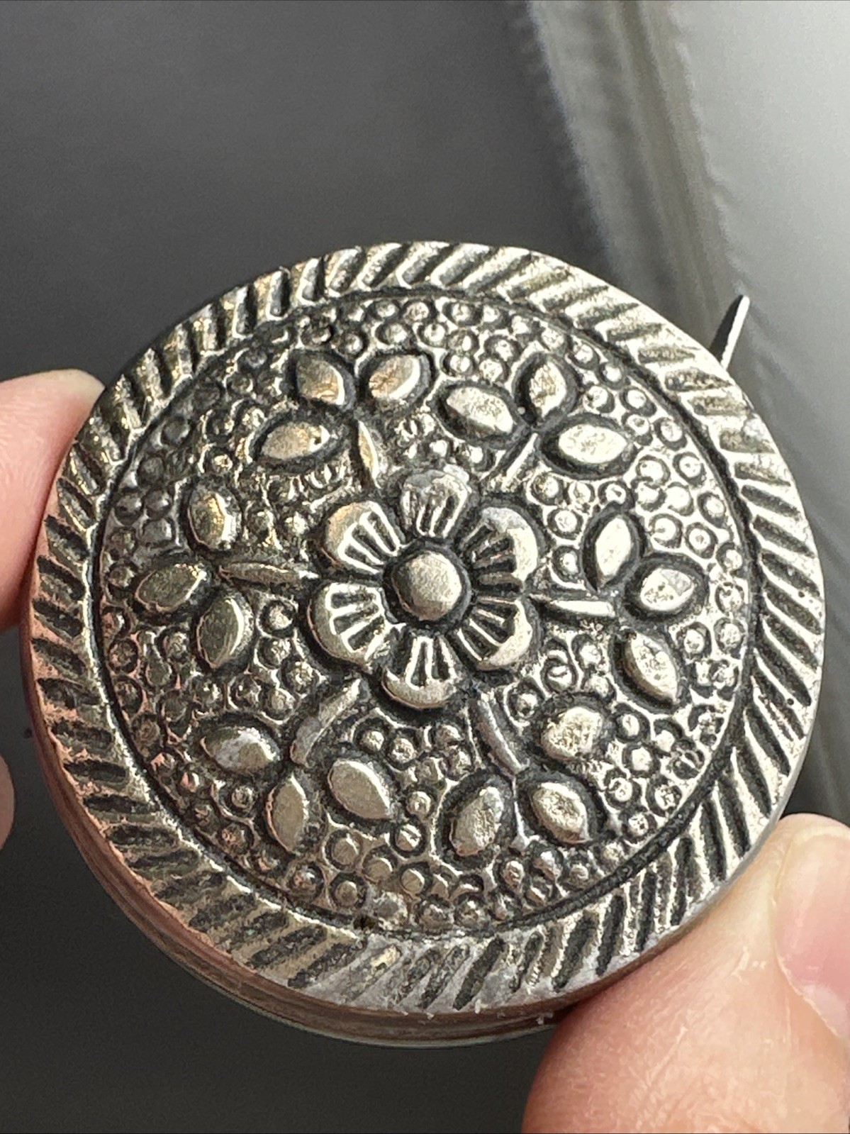 Vintage Silver Toned Embossed Flowers Measuring Tape