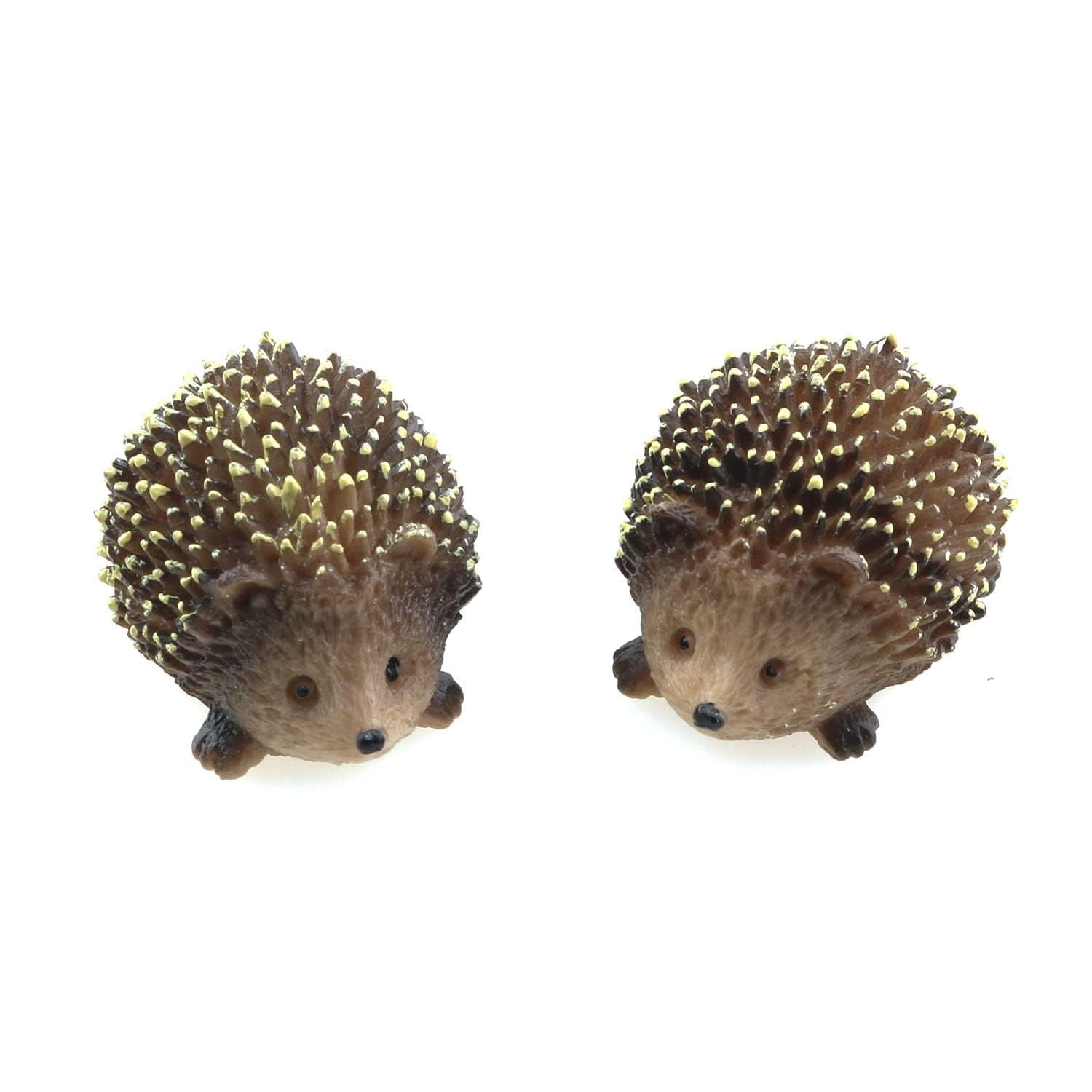 2 Pcs Mini Hedgehog Figurine Lively Resin Statues Animals Figurines Pet