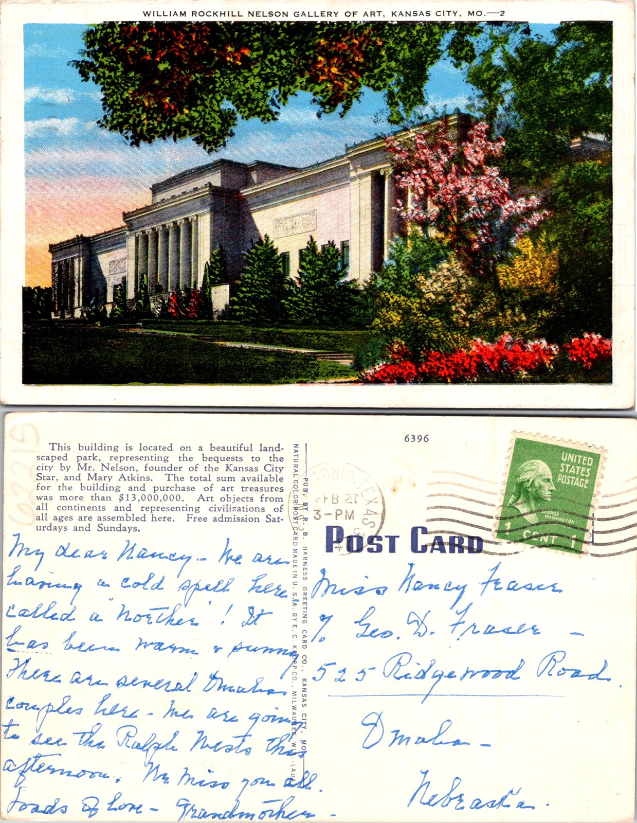 Kansas City MO William Rockhill Nelson Gallery Of Art Postcard 62215