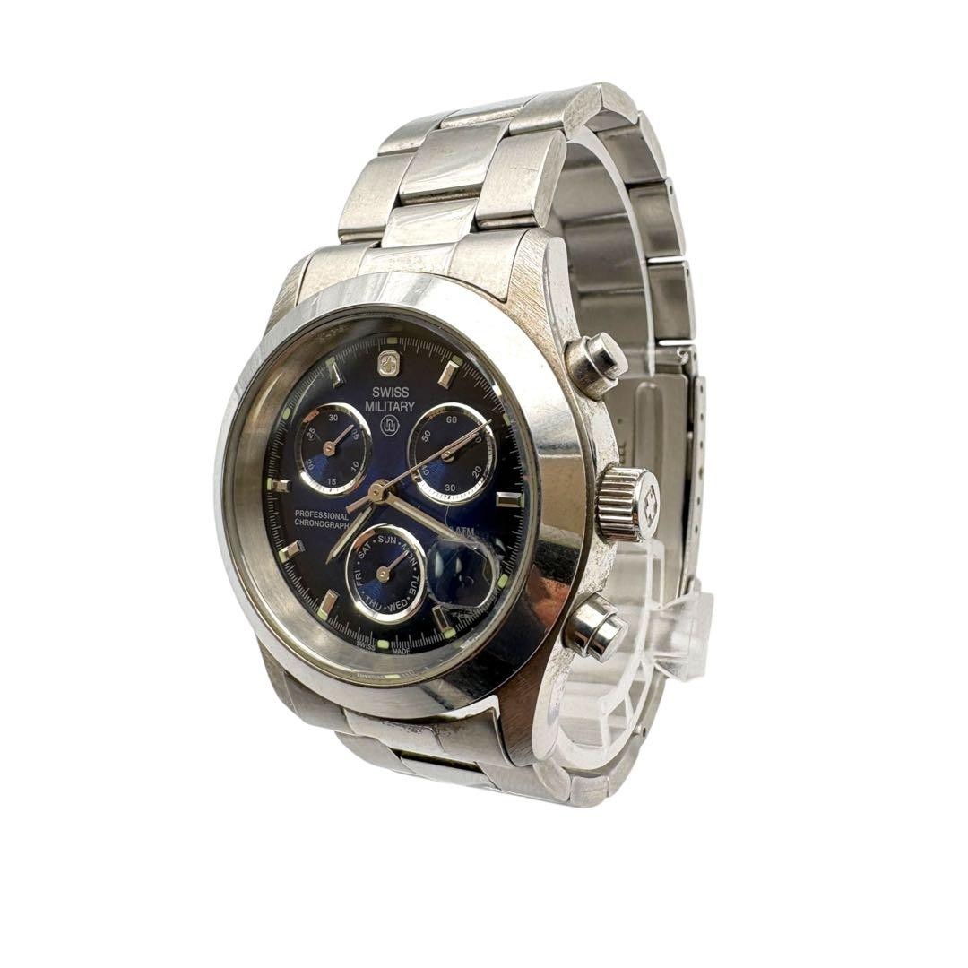 Swiss Military Chronograph Watch Blue Dial Automatic 35.7mm Men's Authentic