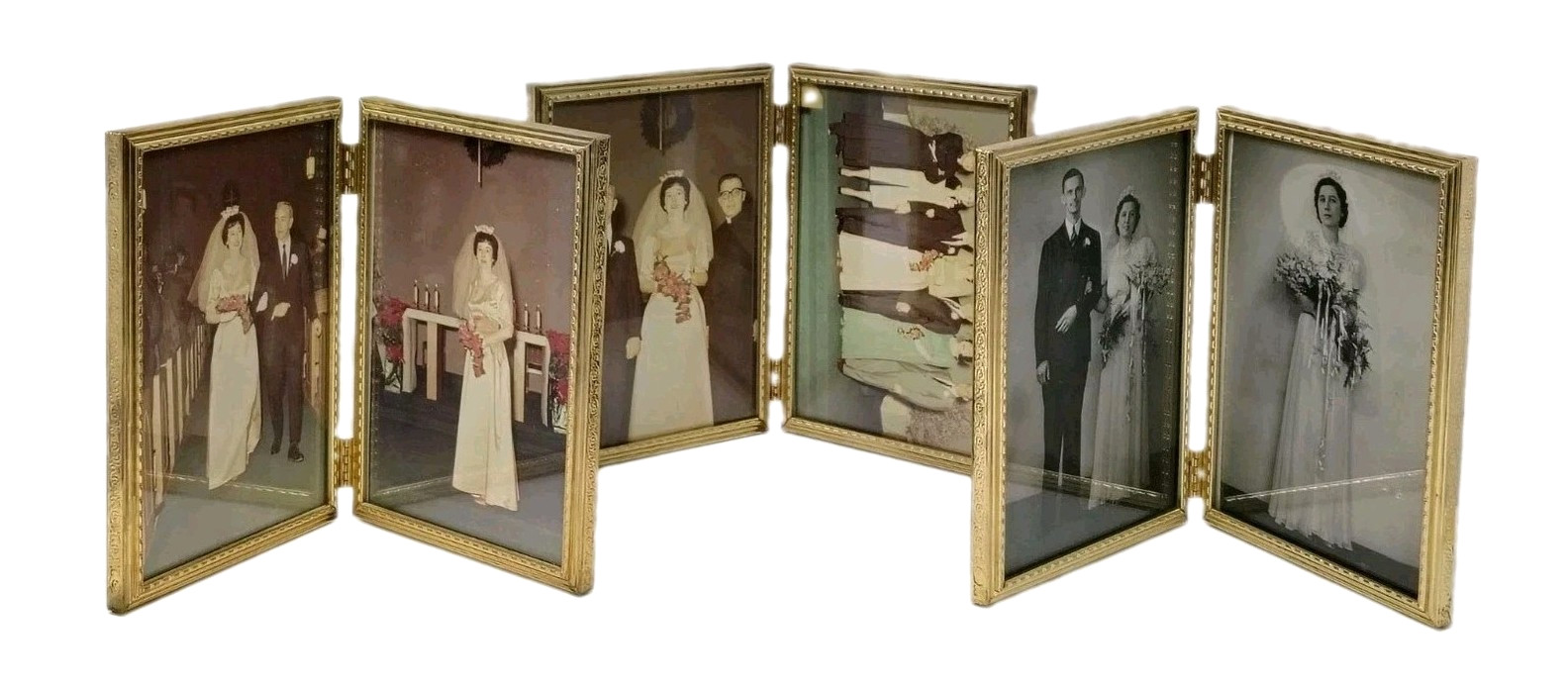 VTG Brass Double Picture Photo Frame 5x7 Bi-fold Hinged Gold Etched Floral SET 3