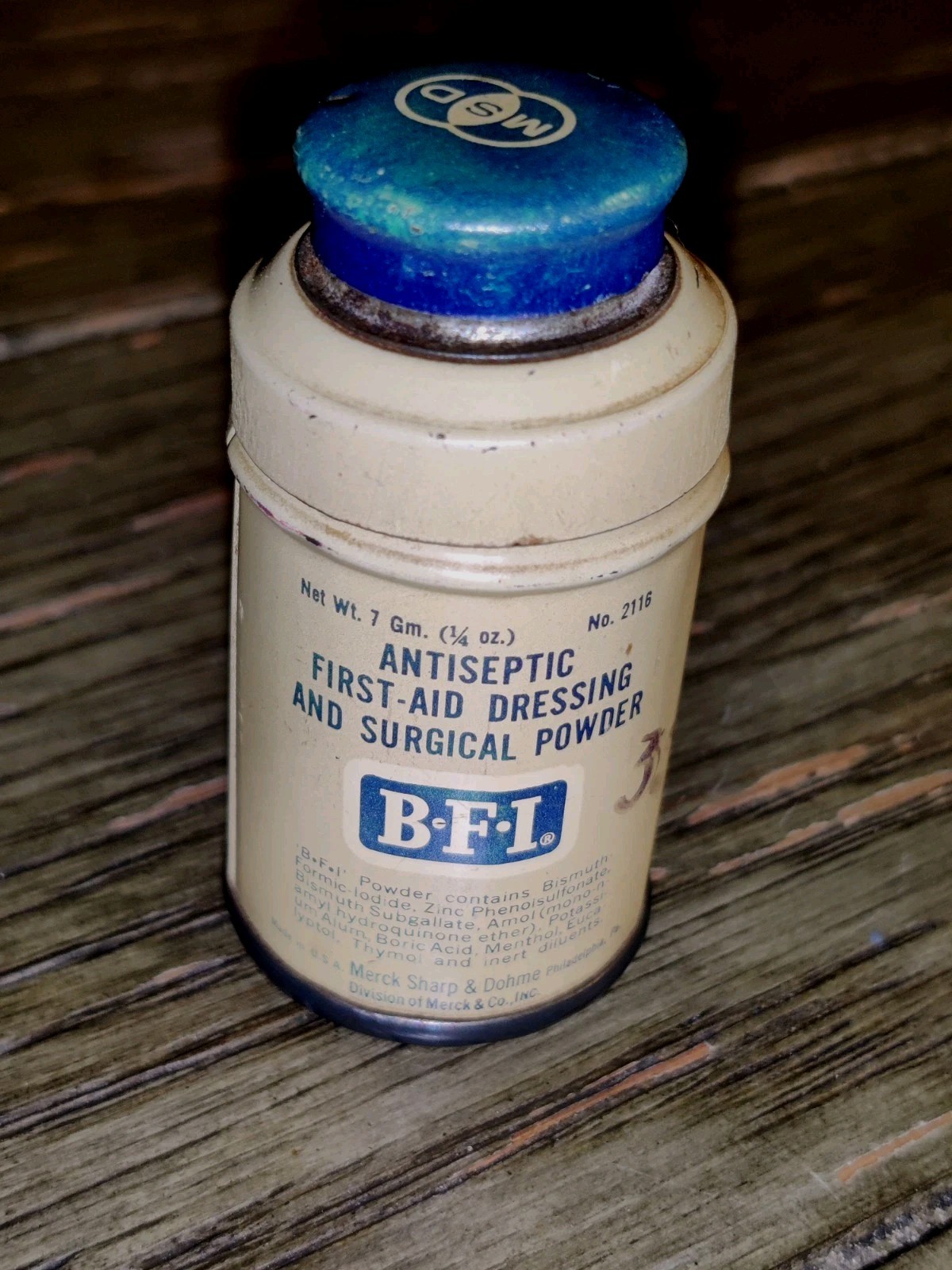Vintage BFI Antiseptic First Aid Dressing & Surgical Powder Tin 1/4 Ounce