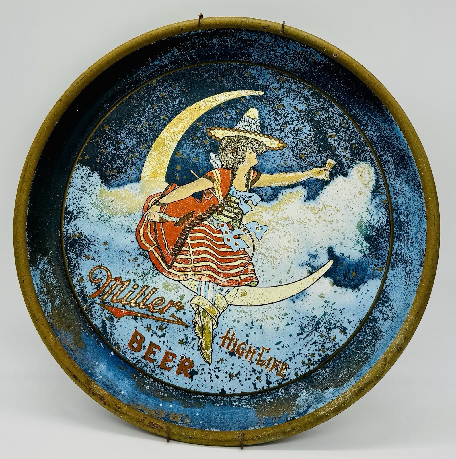 Rare 1940’s Miller High Life Beer Girl On Moon Server Tray 13\