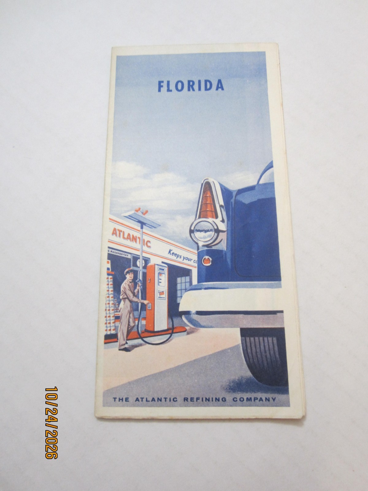 Vintage 1956 Atlantic Florida State Highway Gas Station Travel Road Map~CBB
