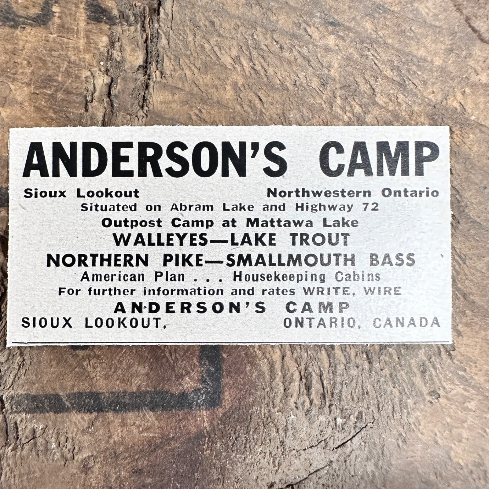 1952 ANDERSON\'S CAMP Fishing Cabins Vintage Print Ad SIOUX LOOKOUT Ontario