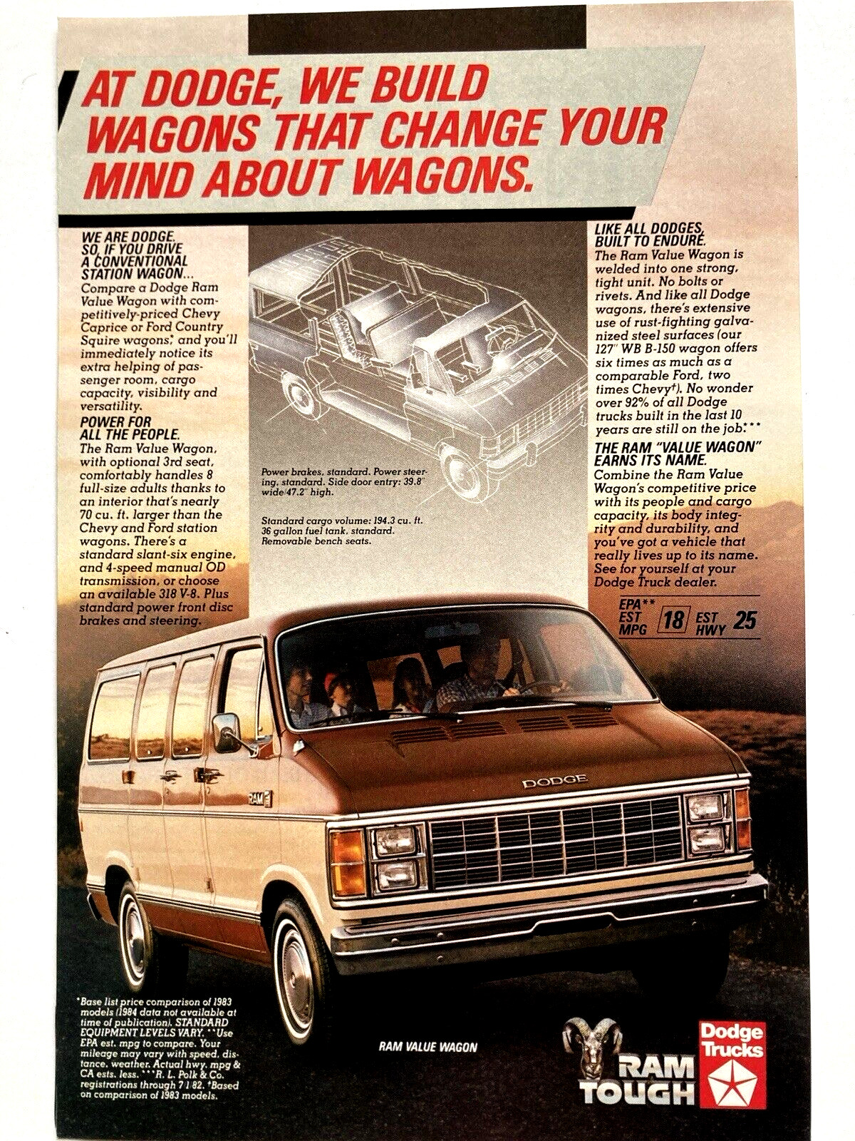 1984 Dodge Ram Wagon Van Print Ad Change Your Mind