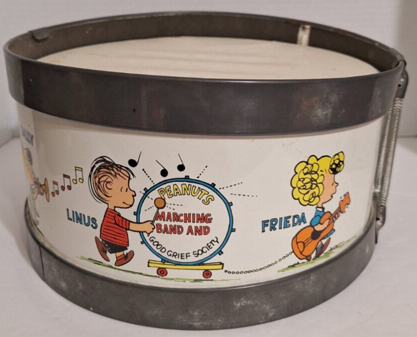 Vtg Chein Peanuts Marching Band Drum Snoopy Charlie Brown Lucy Metal 1963