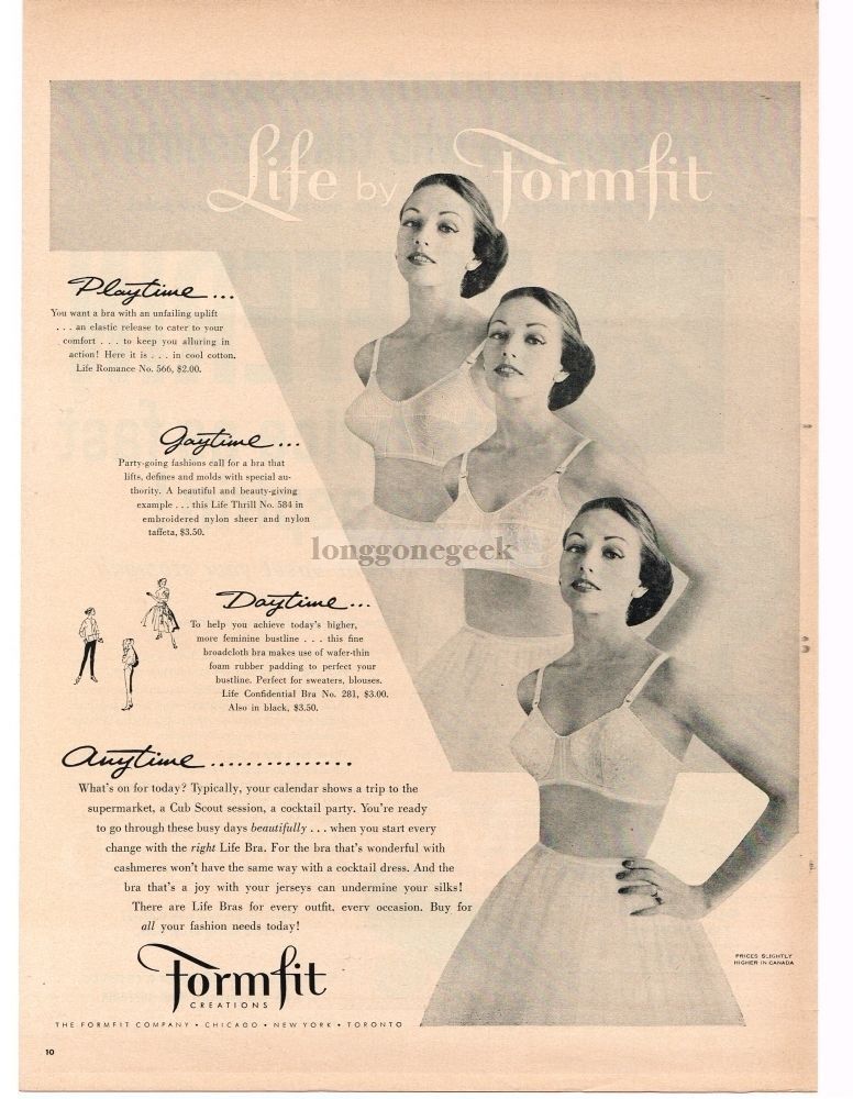 1955 Formfit LIFE Bra Brassiere Romance Thrill Confidential Bullet Vintage Ad 