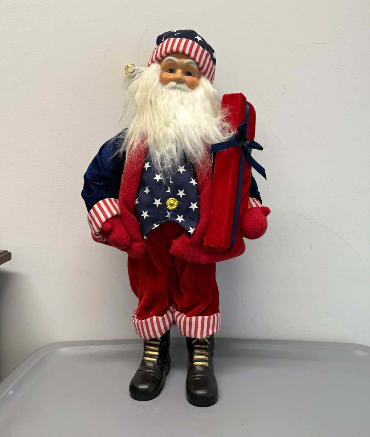 Patriotic Santa Claus Figurine 18 in Red White Blue Stars 3D Effect