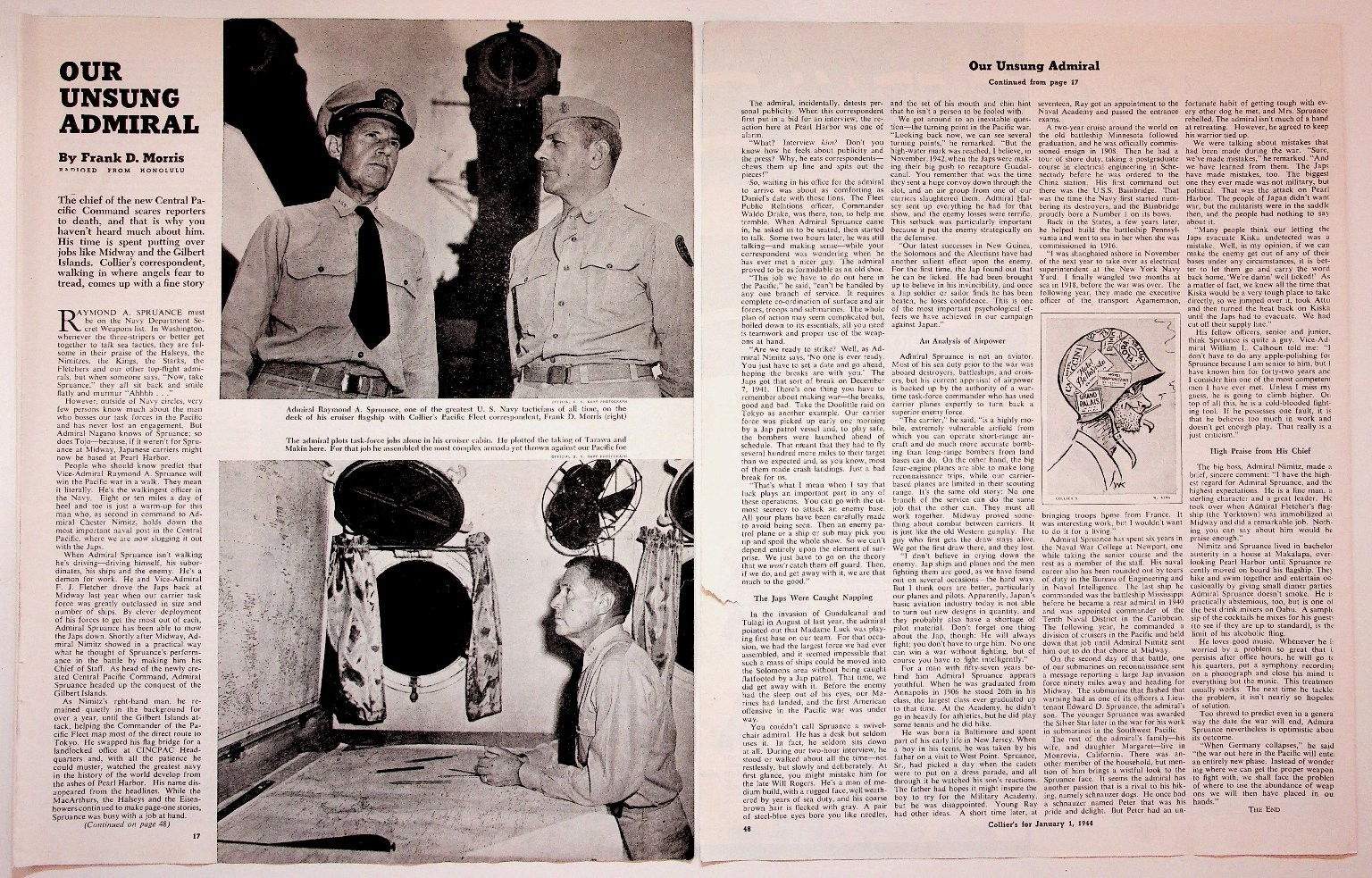 1944 Collier's Original Print Article Our Unsung Admiral 10x13 WWII