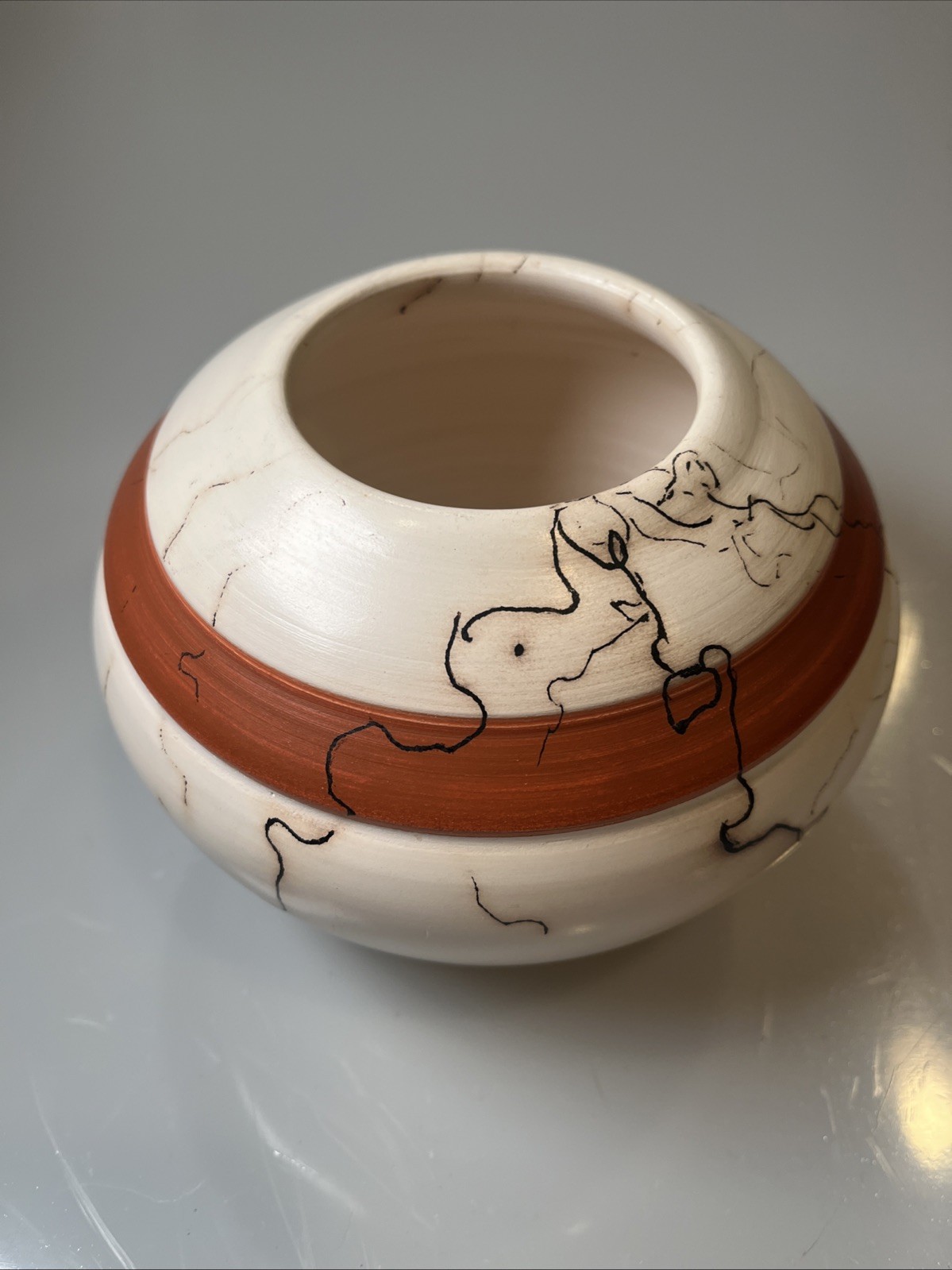 P Roderer Raku Horse Hair Pottery Vase Signed Vintage