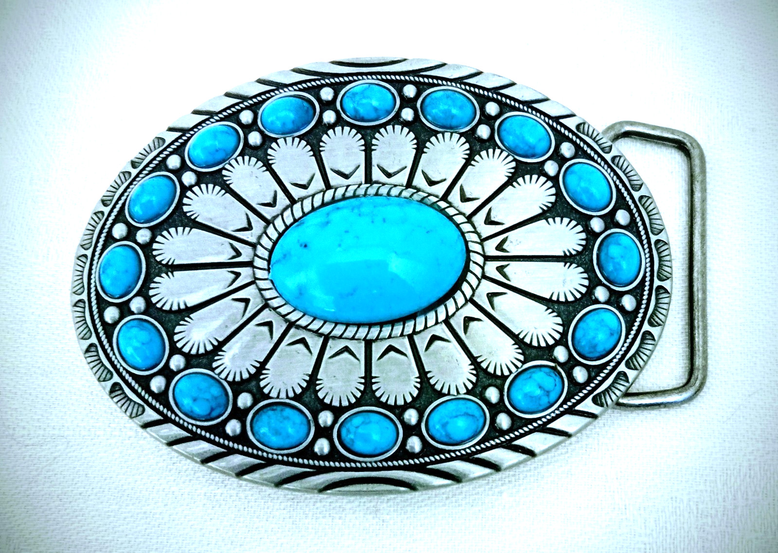 Faux Turquoise Cabochon Stone Centerpiece Oval Western Unisex Belt Buckle 415 Faux Turquoise Cabochon Stone Centerpiece Oval Western Unisex Belt Buckle 415