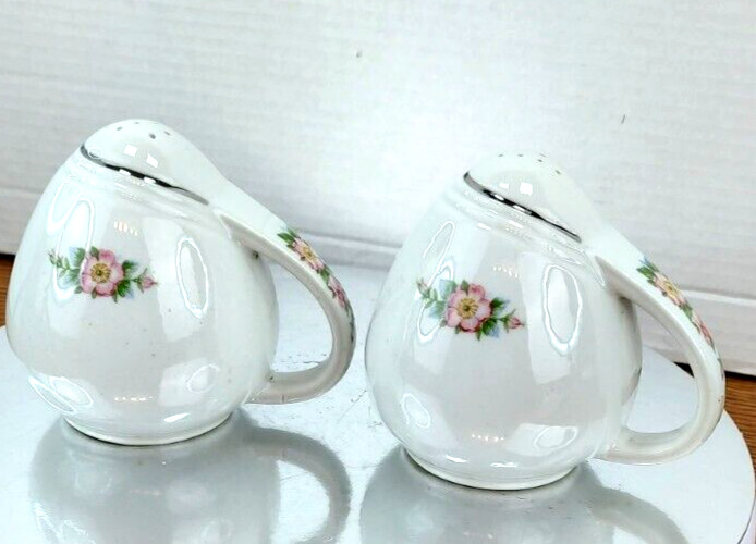 Hall China Rose VTG Rose Parade Sani-Grid Salt Pepper Cork Stopper Shakers Rare