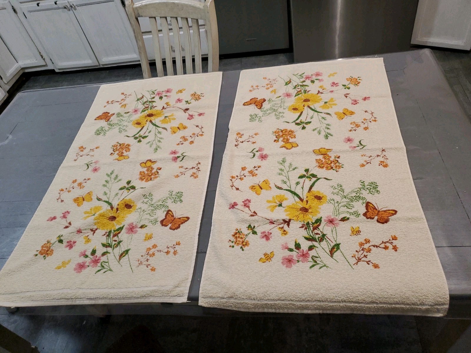 Vtg NWOT 1970s Cannon Boho Hippie Daisy Butterfly Bath Towels- Set of 2 Usa NOS