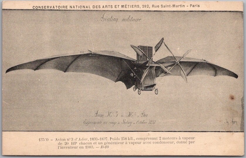 c1910s PARIS, France Postcard Clement Ader's AVION III 
