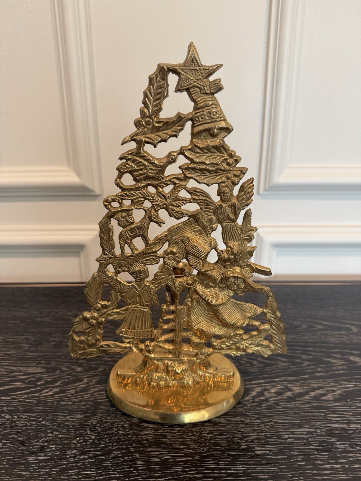Vtg Banberry Solid Brass Christmas Tree Candle Holder 12