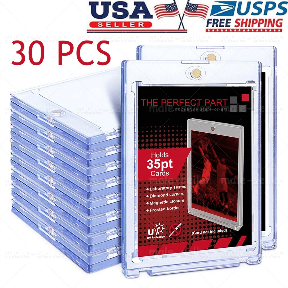 30 Pack Magnetic Trading Sports Card Holders 35pt One-Touch Hard UV Protection