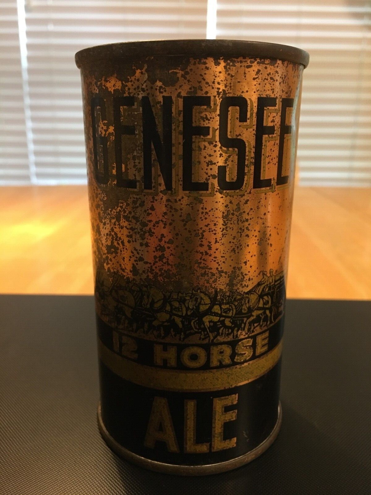 Genesee 12 Horse Ale, FT IRTP OI, Empty Indoor Can, SCARCE EARLY VERSION (1937)